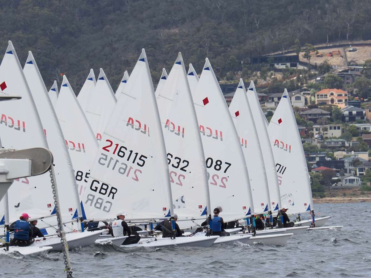 Start of Race 3 in the ILCA 6 fleet today Credit Jane Austin