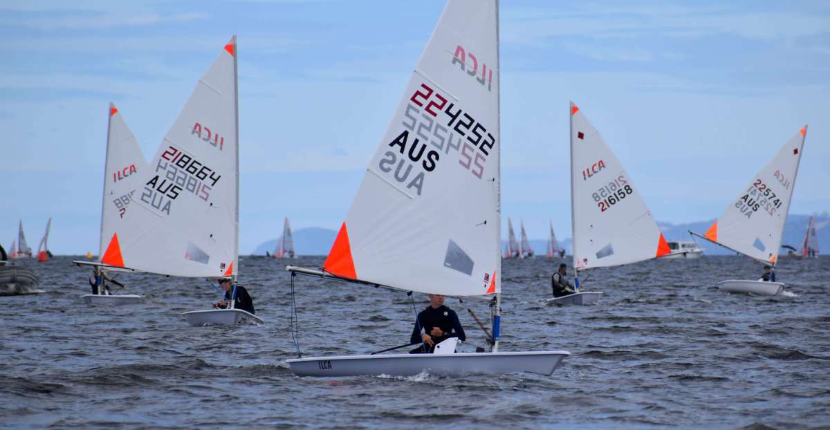 Murray Duthie leading the ILCA 4s on Day Three of racing Photo credit Jane Austin