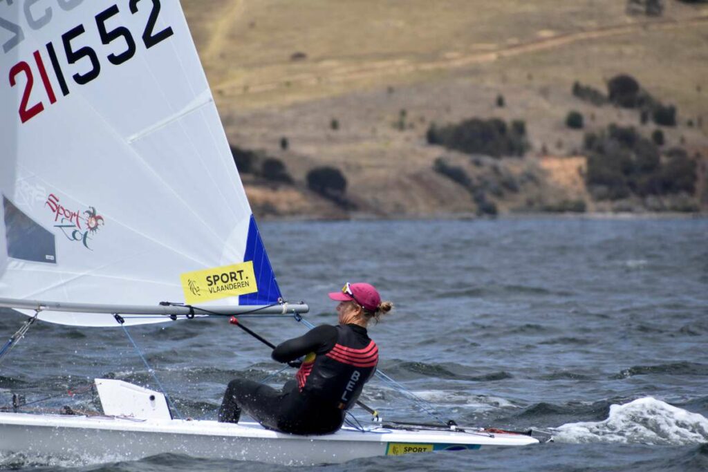 Emma Plasschaert is leading the ILCA 6 Gold Fleet with two days to go Credit Jane Austin