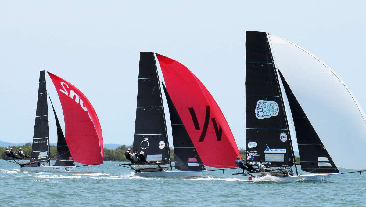 Spinnaker run for the top three Queensland boats (courtesy Brisbane 18s)
