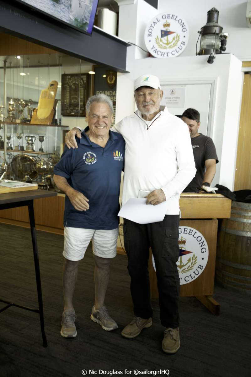 Paul Bucholz presenting John Bertrand AO with the Grand Masters prize - Credit - Sunset Media - @sailorgirlhq