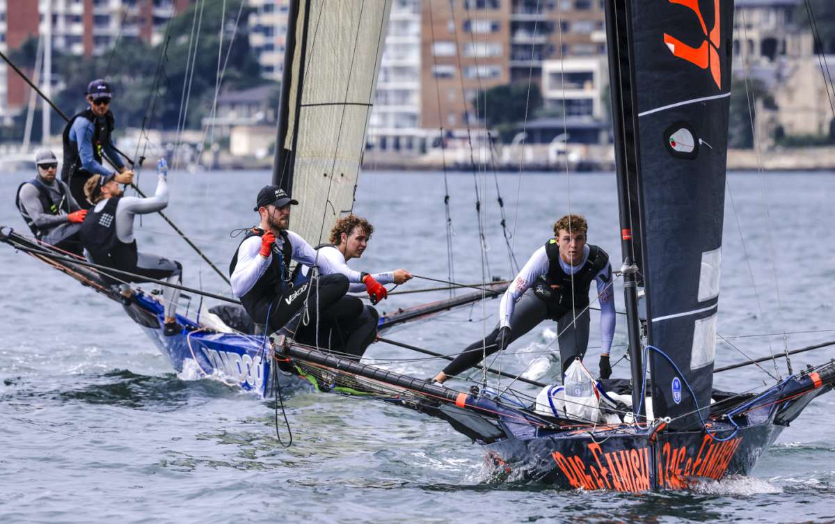 Crew have eyes for the weather mark just ahead of Yandoo (SailMedia)