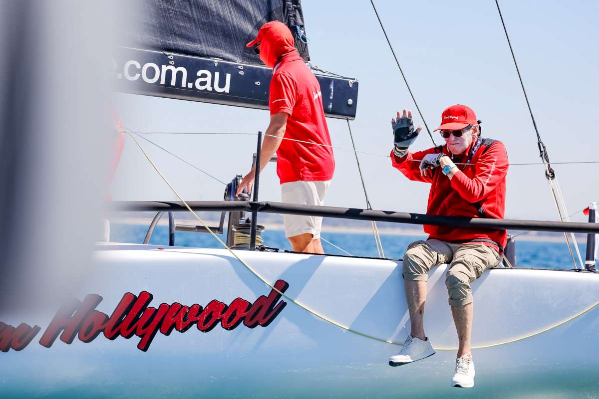 Ray Roberts waves from onboard with Hollywood - Festival of Sails 2026 © Salty Dingo 2025