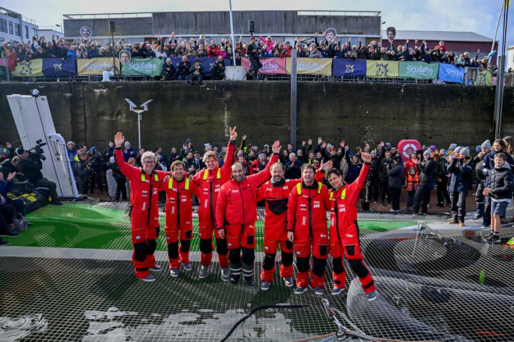 The crew of Sodebo Ultim 3 just broke the Jules Verne Trophy record