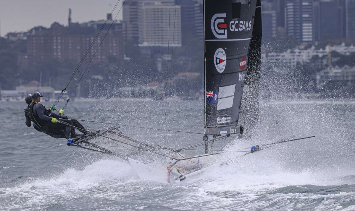 The crew of GC Sails maximise speed in a recent race on Sydney Harbour (SailMedia)