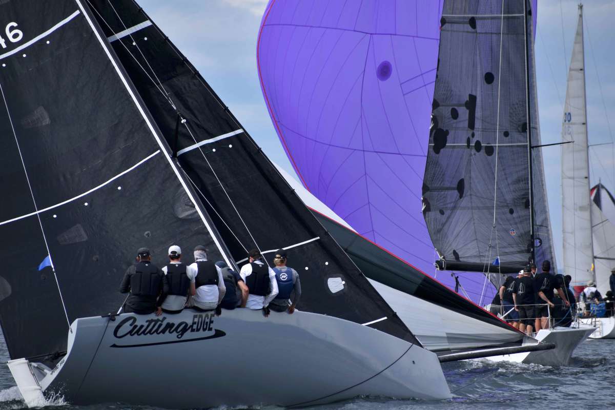 Andrew Jones from the Port Dalrymple Yacht Club has a tight knit crew onboard Cutting Edge - Credit Jane Austin