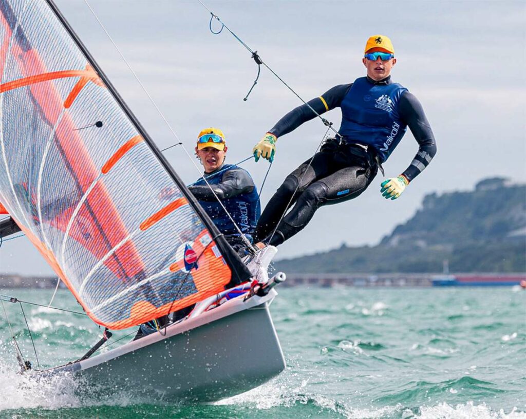 Ben Crafoord and Jacob Marks at the 2023 29er Worlds in Weymouth (Photo Digital Sailing)