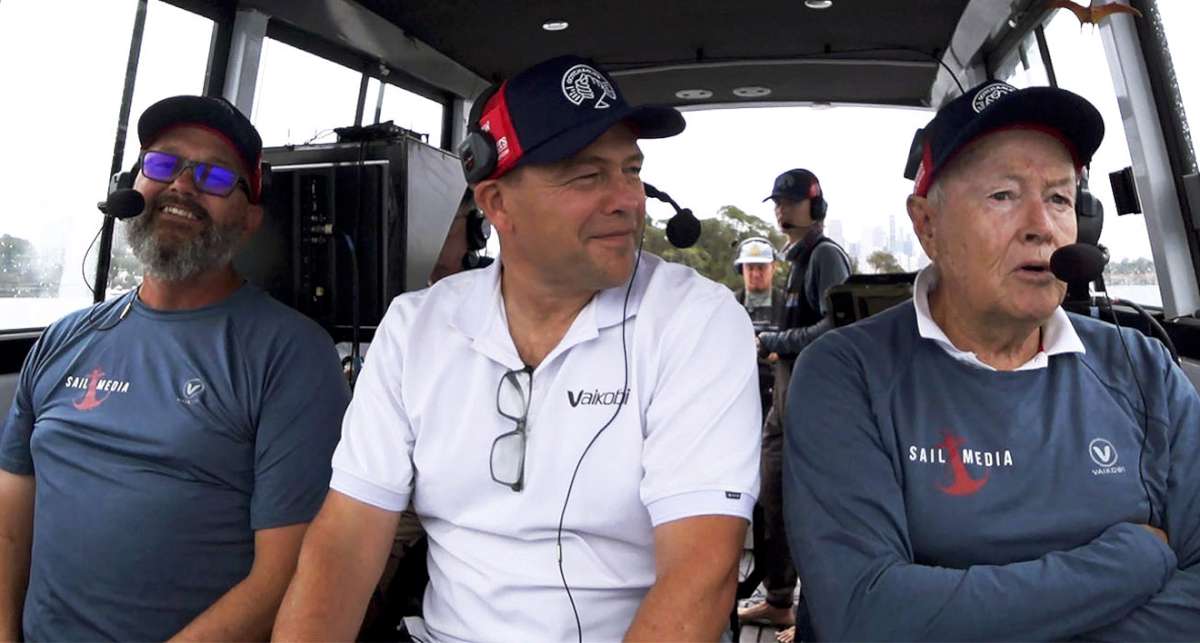 Pat Langley doing a SailMedia commentary with James Bury and Peter Shipway (SailMedia)