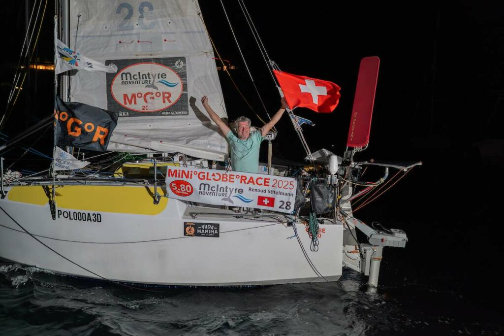 Swiss skipper Renaud Stitelmann’s arrival in Antigua after winning the Mini Globe Race solo around the world