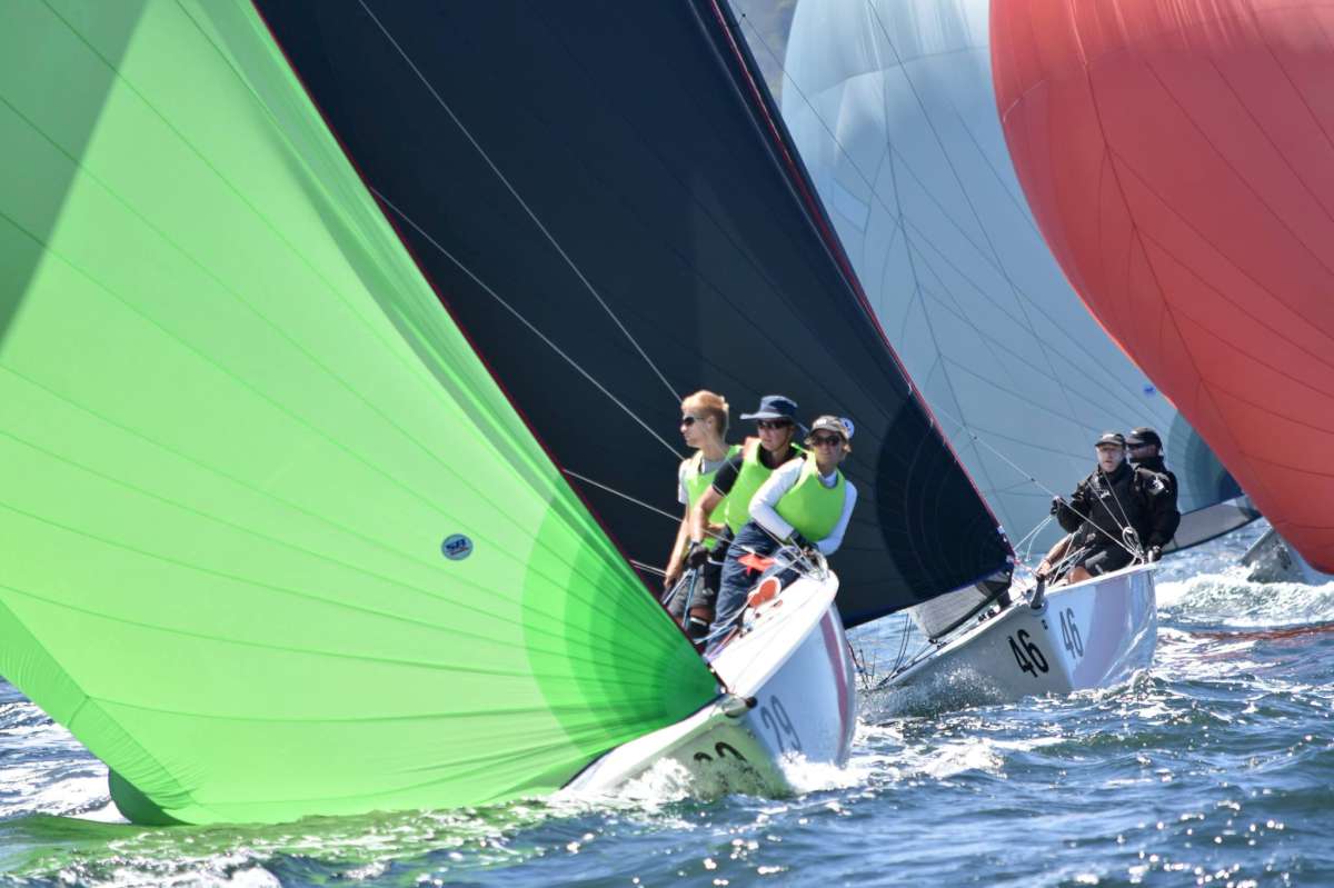 Lots of action on the River Derwent in the 2018 SB20 World Championship - Credit Jane Austin