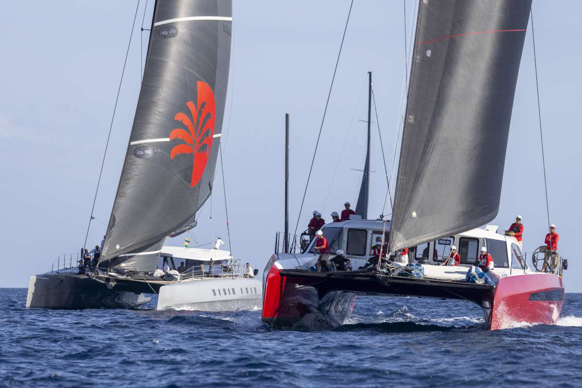 Gunboat 80 Highland Fling 18 (right) with 84ft Allegra 2024 Maxi Yacht Rolex Cup - Photo IMA-Studio Borlenghi