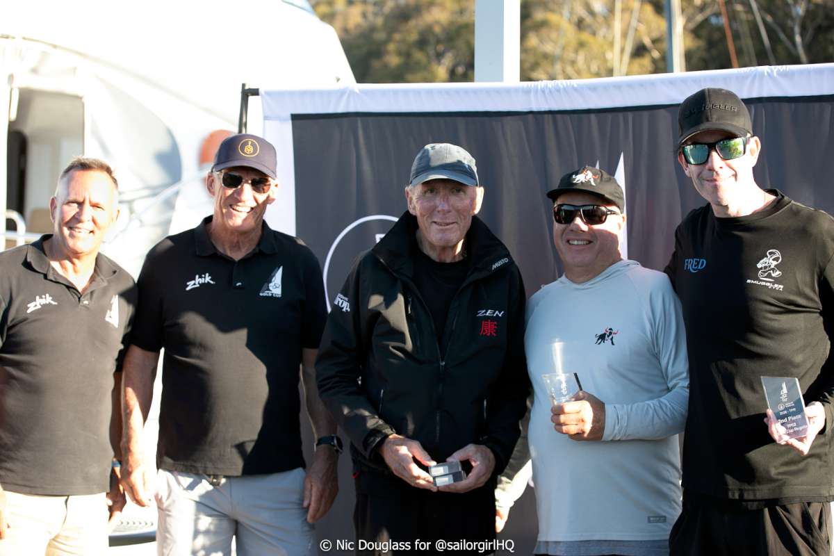 Craig Neil, TP52 Aus President, and Terry Wetton with Gordon Ketelbey, David Doherty and Seb Bohm - TP52 Class Manager, Credit - Sunset Media