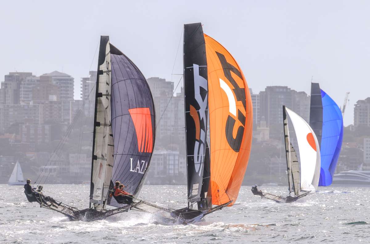 Spinnakers in a light easterly breeze at the 2026 JJs (SailMedia)