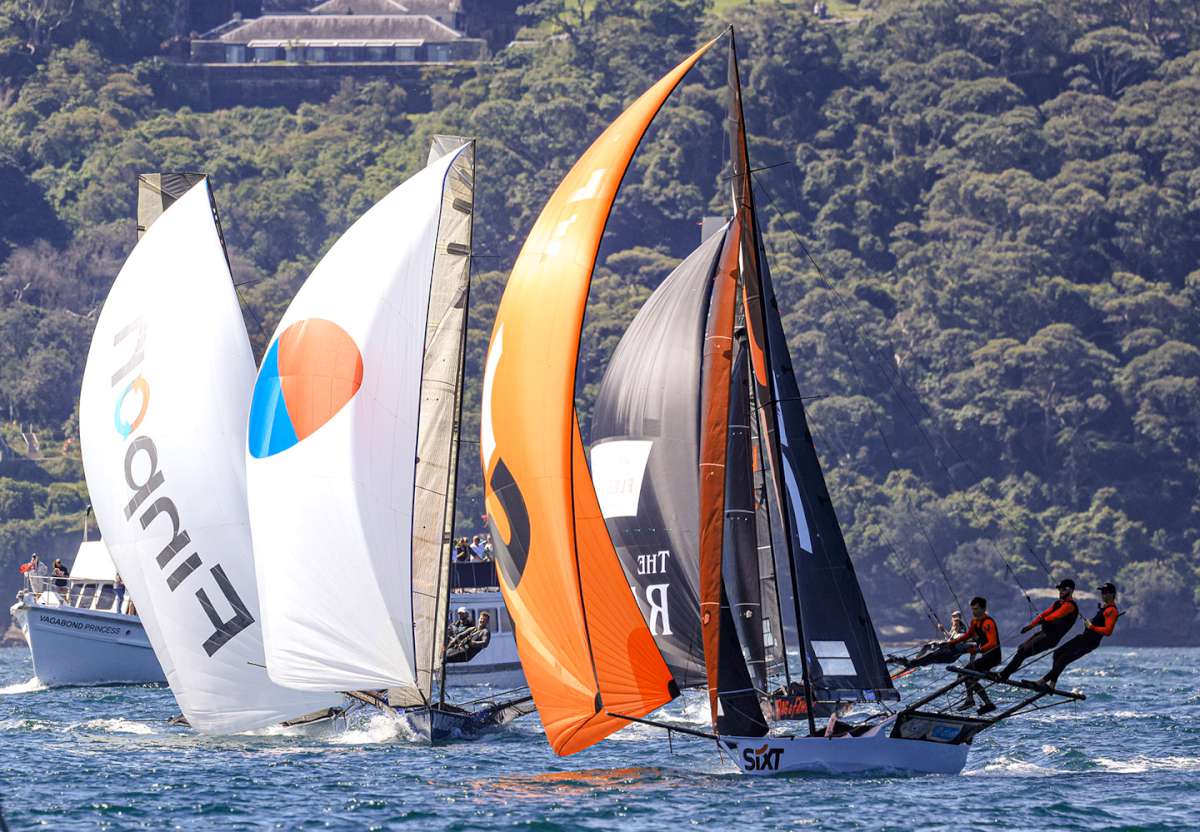 Sixt leads the pack downwind in a NE run during the 2024-25 season (SailMedia)