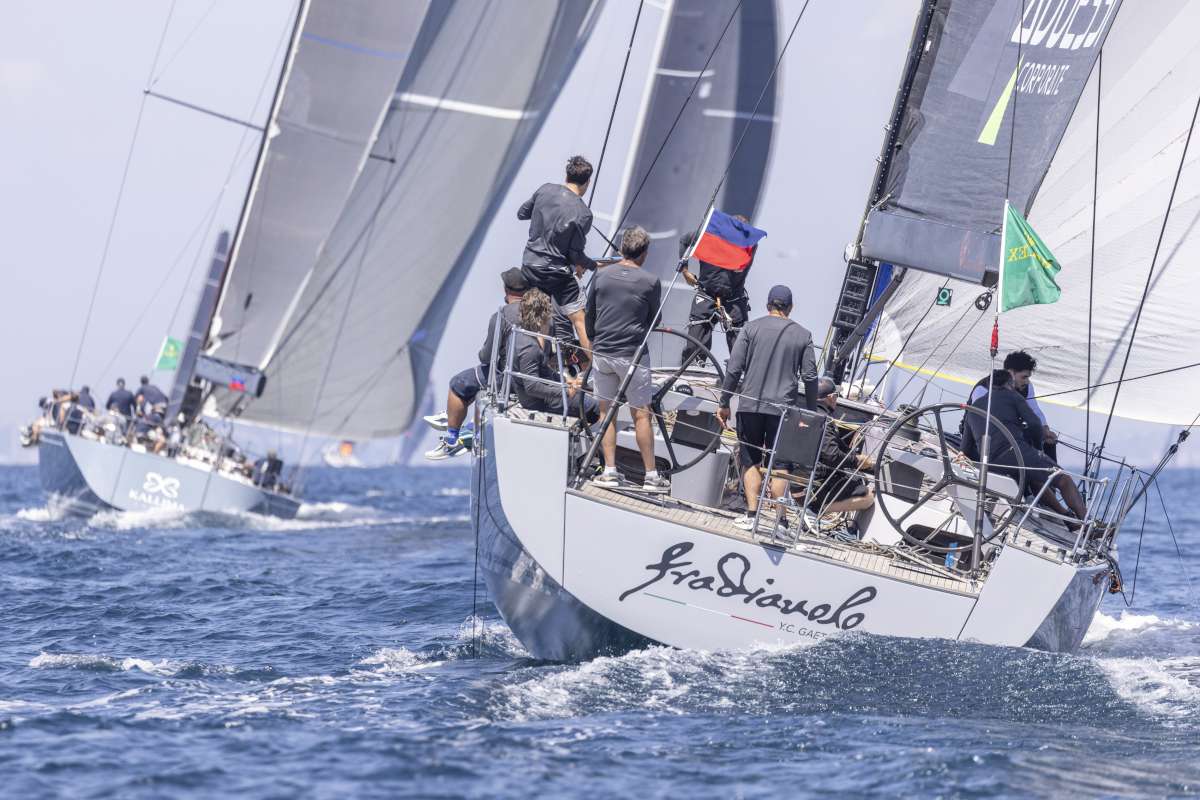 Kallima leads Fra Diavolo at the 2025 IMA Maxi Europeans - both went on to win their respective classes =Photo IMA - Studio Borlenghi
