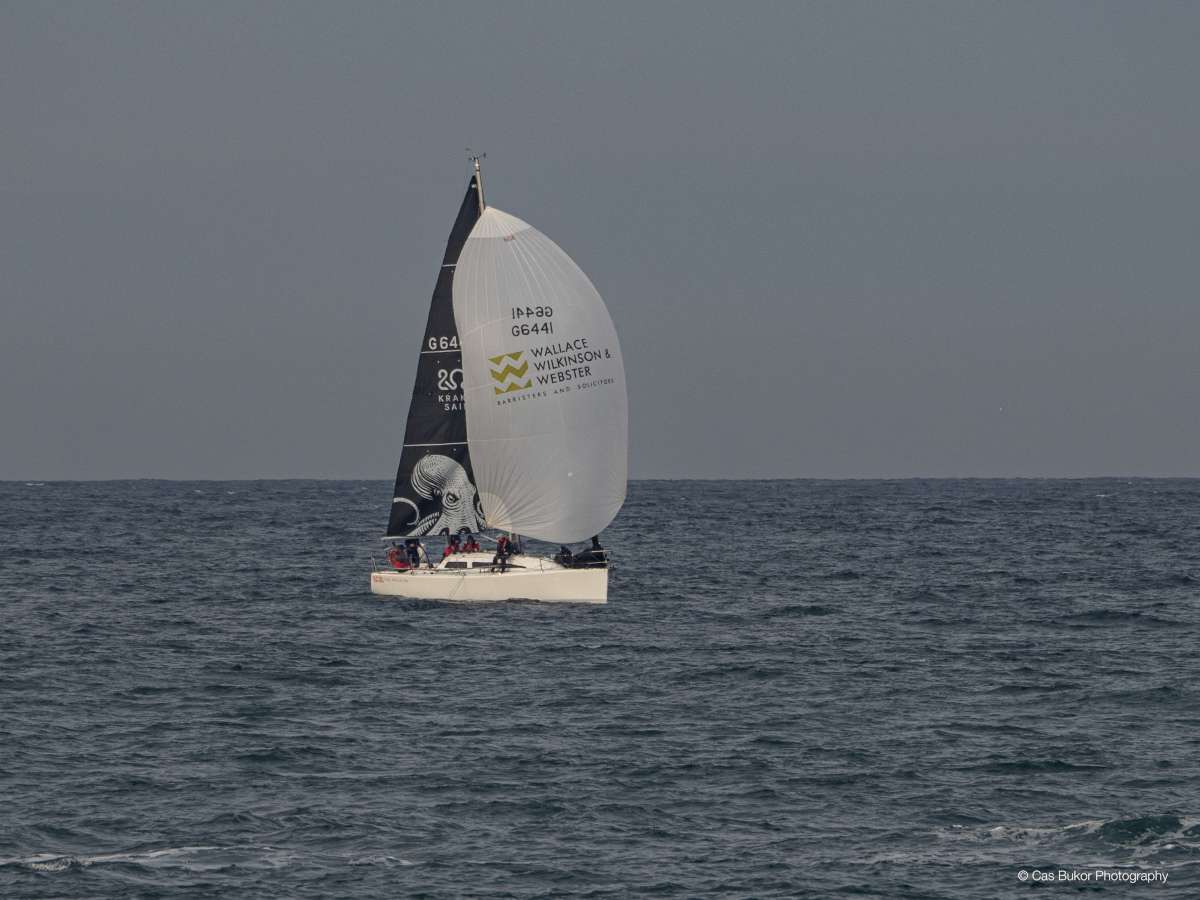 The Kraken flies in under spinnaker Photo Cas Bukor