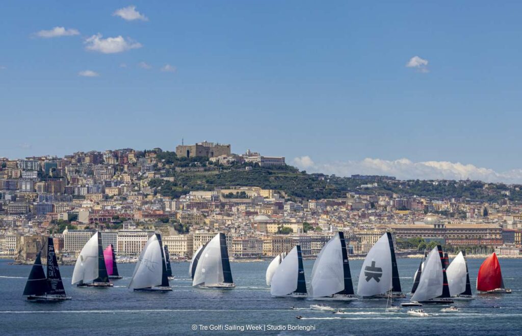 The IMA Maxi European Championship fleet set sail from Naples on Friday on the Regata dei Tre Golfi offshore race