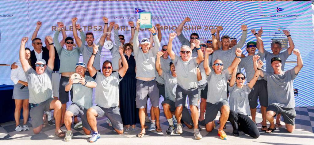Takashi Okura’s Sled team clinched the Rolex TP52 World Championship title in Porto Cervo - Credit Nico Martinez