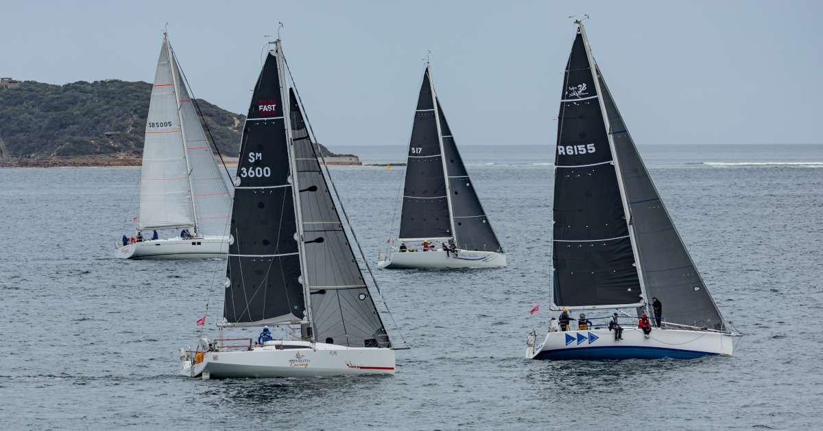 Boats racing at the 2025 Rudder Cup Photo by Al Dillon