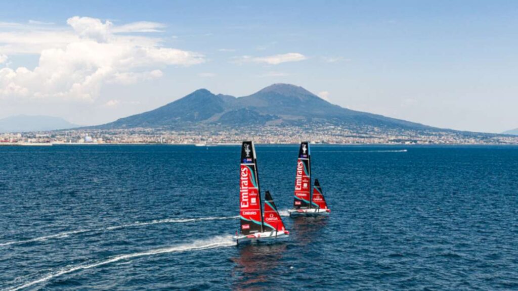 ETNZ take their first flight in the Bay of Naples - Credit ETNZ