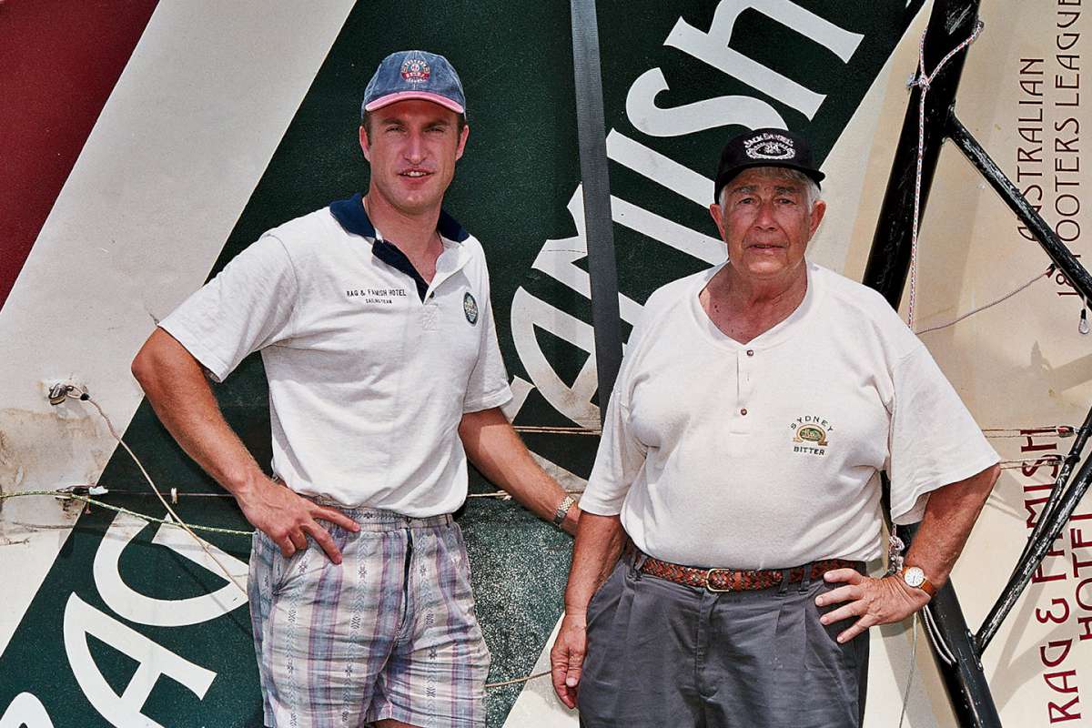 The late George Calligeros with skipper David Gibson during the 1990s (Frank Quealey)