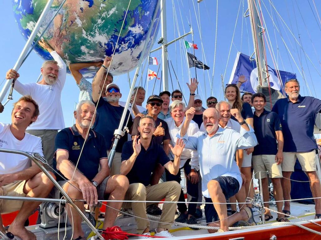The skippers of the 2026 McIntyre Golden Globe Race gather for a group photograph during the official press conference in Les Sables-dOlonne, Vendée, France, on 13 August 2026.