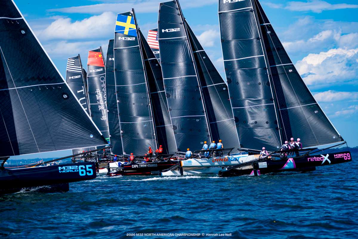 Ten M32s lined up for the M32 North American Championship in Newport, Rhode Island - Credit Hannah Lee Noll
