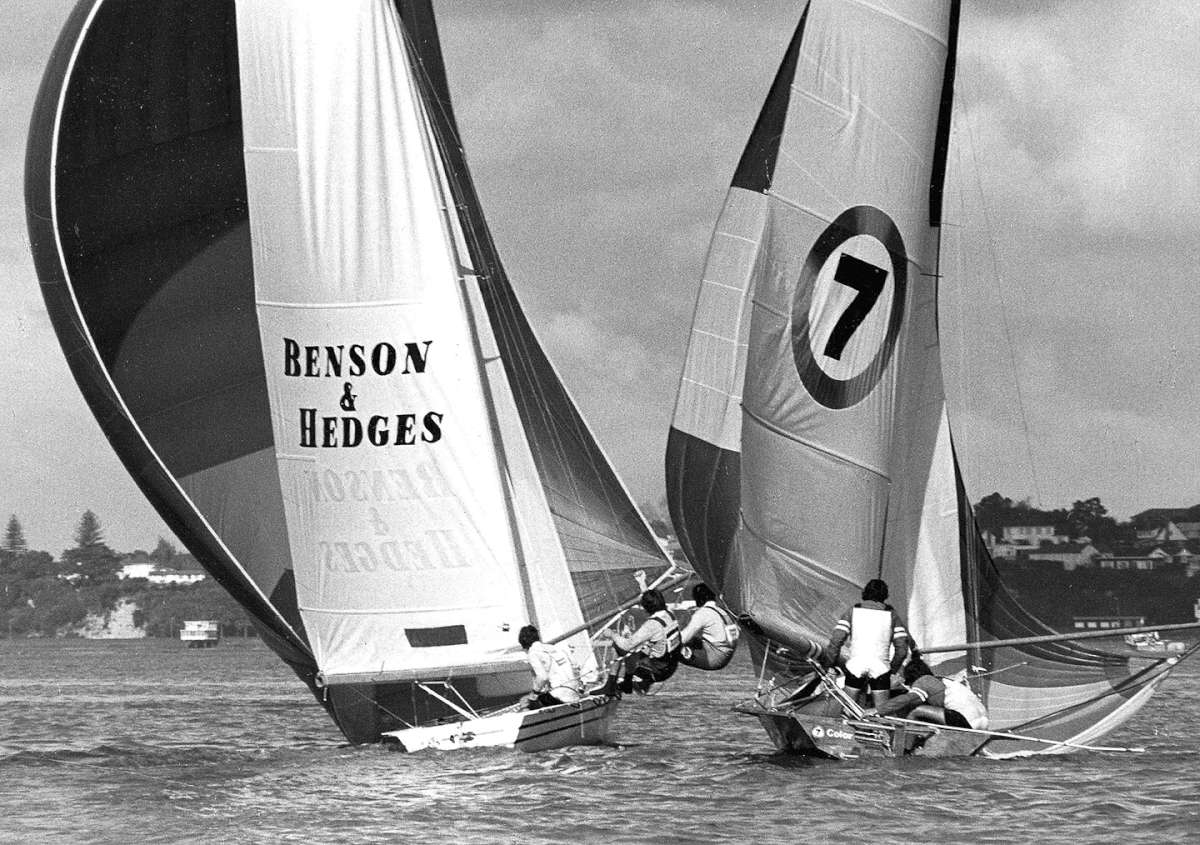 Benson & Hedges (foam) and Color 7 (timber) at the 1977 worlds in Auckland (archive)