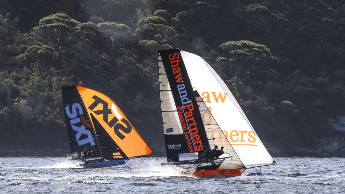Shaw and Partners and Sixt at speed on a Southerly spinnaker run in 2025-26 (SailMedia)