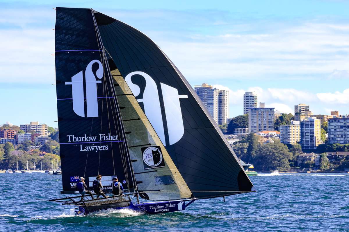 Familiar Thurlow Fisher Lawyers logo back on Sydney Harbour (SailMedia)